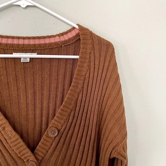 American Eagle cropped brown v-neck sweater casual 70s vintage women size M - Picture 2 of 5